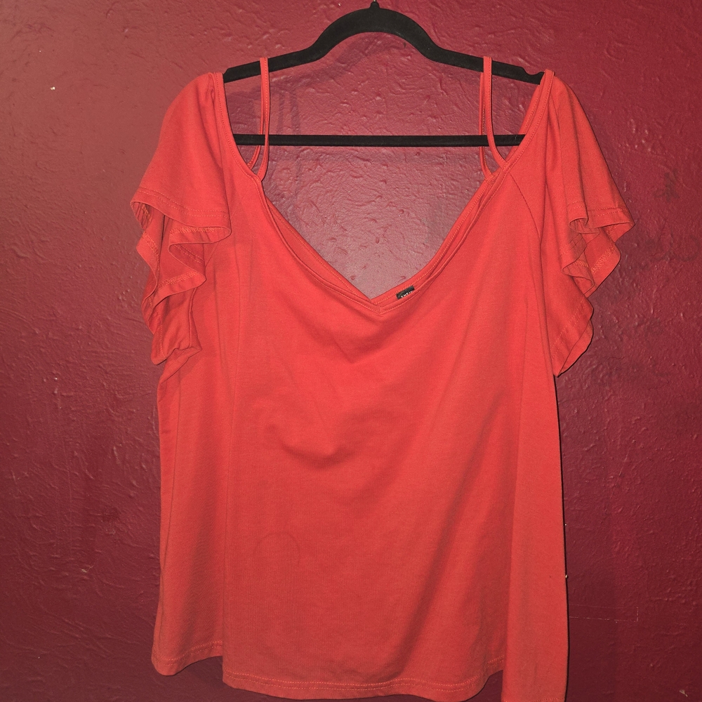 SHEIN Vibrant Red Ruffle Sleeve Blouse